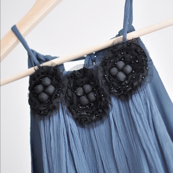 BCBGMaxAzria Slate Blue Silk Dress with Flowers - Picture 2 of 4